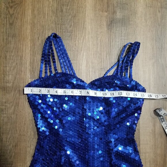 Sz 4 (fits modern size) Early 90s Vintage Niteline Royal Blue Sequin Gown Dress - Picture 8 of 12